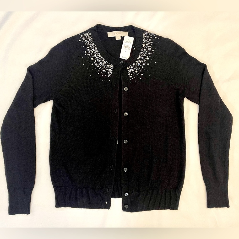 Ann Taylor | Loft | NWT - Medium - Black - Jeweled Embellished Cardigan Sweater